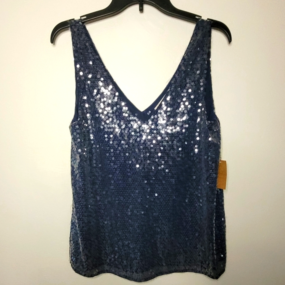 Fluttery Sequinned All-OverTank Top Camisole Hi Slit Sides NWT Medium